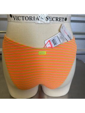 Banana Moon @Victoria's Secret Bikini Bottoms S Neon Orange & Pink Striped NWT